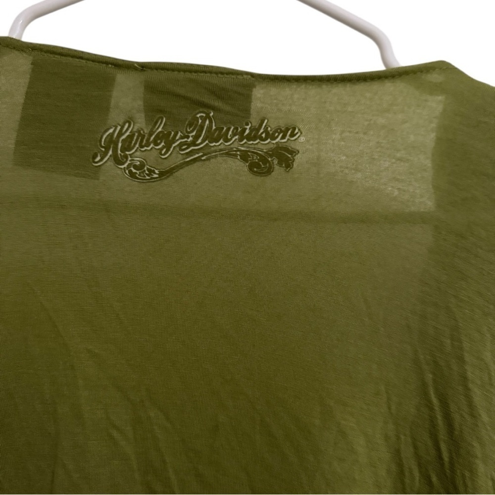 Harley Davidson Y2K 2005 Lace Trim Cropped Cardigan Olive Green Women’s Large - Picture 5 of 5